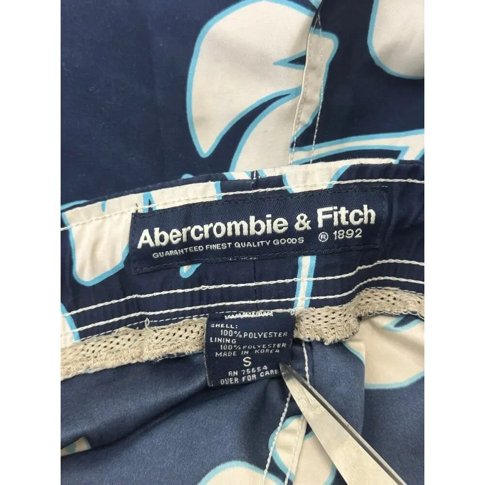 Abercrombie & Fitch Blue White Floral Hibiscus Swim Trunks Size Small Mens